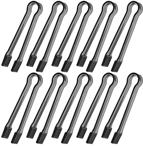 Lot de 10 pinces de service en plastique noir transparent pour buffet, cuisine, mini ustensiles de service pour nourriture, glace, salade, buffet, barbecue, biscuits, 16 cm