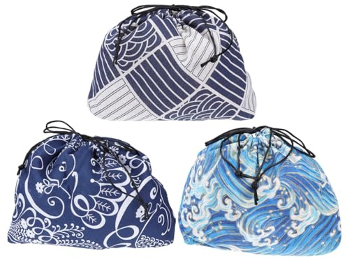 Luxshiny Bolsa De Almuerzo Portátil Con Cordón Bolsa Bento Para Almacenamiento De Comida 3 Piezas Para Almuerzo Reutilizable Para Trabajo Picnic Y Uso Diario 10.62X9.44X0.19In