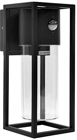 Maxkomfort Außenwandleuchte Wandlampe Außenleuchte E27 mit Bewegungsmelder Schwarz IP44 Beleuchtung Garten Sensor moderne Wandleuchte aus Aluminium 1845A1