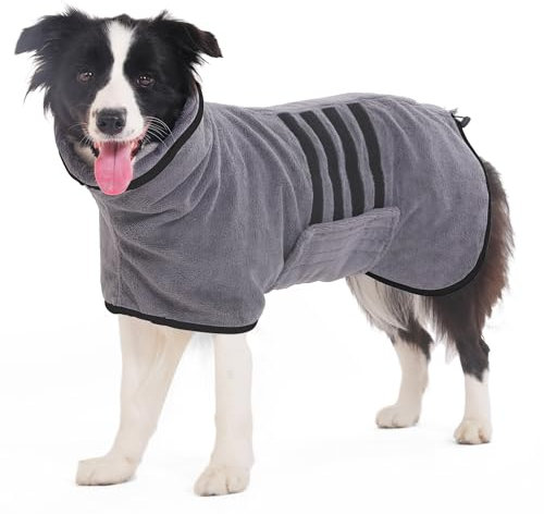 HezzLuv Bademantel für Hunde, Microtuch aus Mikrofaser für Mittelgroße und größere Tiere - Grau, Schnelles Trocknen, Super Saugfähig, perfekt für Hunde und Katzen (Schwarz, XL)