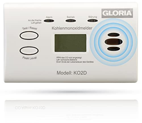 GLORIA Kohlenmonoxidmelder KO2D mit 10 Jahren Garantie und wechsebaren AA Batterien