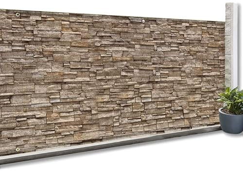 IDMarket - Brise Vue occultant 1,2 x 10 M Motif Pierre Marron 160 GR/m²