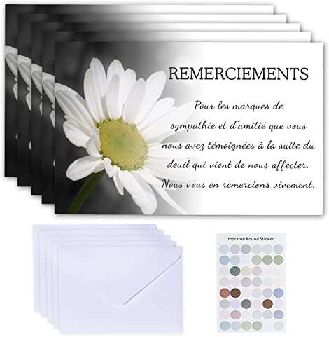 KKSJK 20 Pièces Carte de Remerciement Bbsèques avec 20 Pièces Blanc Enveloppe, Motif de Chrysanthème Blanc Avec Texte Carte Remerciements Condoléances （9cm x 14cm）