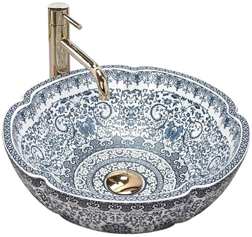 Rea Tvättställ badrum Vivien badrumsvask 425 x 425 x 150 mm Keramik (vit/blå)