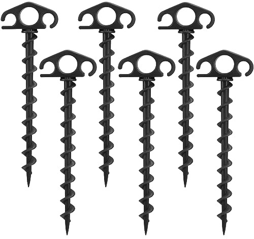 Paquete de 6 estacas para tienda de campaña, estacas de anclaje en espiral de 9.4 pulgadas, resistentes para camping, senderismo y más (6, negro)