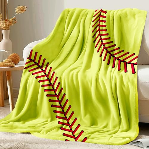 KING DARE Softball-Decke für Mädchen, Softball-Geschenke für Team-Mädchen, 8, 9, 10, 11, 12 Jahre, Softball-Liebhaber, Kinder und Erwachsene, Sport-Softball-Druck, Überwurfdecke –