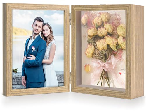 ZEEYUAN 5x7 Shadow Box Picture Frame Double Hinged Display Case, 5x7 Couples Picture Frame Shadow Box Glass Front Stand Vertical Tabletop, Mothers Day Christmas Valentines Aniversary Gifts for Women