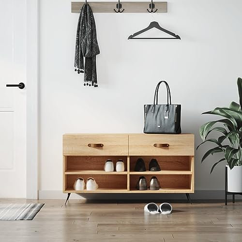 Homgoday Schuhbank Schuhregal mit Viel Stauraum Schuhtruhe Schuhaufbewahrung Sitzbank mit Schuhablage Schuhschrank für Eingang Flur Schlafzimmer Sonoma-Eiche 102x35x55 cm Holzwerkstoff