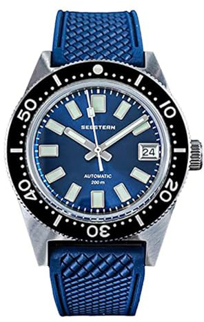 Seestern S404 Automatische Uhr Stahl Blau Datumsanzeige Silikon Diver Herrenuhr, Armband