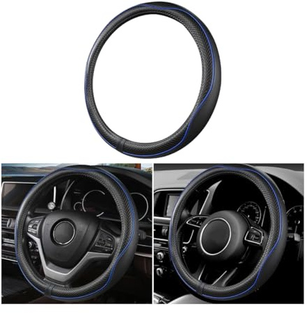 CGEAMDY Lenkradbezug Auto, Atmungsaktive Universal-Lenkradabdeckung, Sport Anti Rutsch Universal 38cm Lenkradbezug, Lenkrad Abdeckung(Schwarz und Blau)