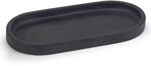 EHC Natural Marble Bathroom Vanity Tray - Oval, Black, 25 x 11.5 x 2 cm - Countertop Sink Storage Tray Organiser for Cosmetic, Perfume, Home Decor