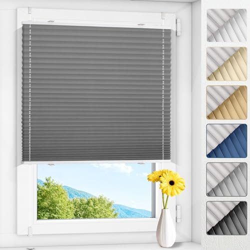 Allesin Plissee ohne Bohren verdunkelung, Thermo plissee 100% verdunklung,Grau 80x110cm(BxH) verdunklungsplissee Klemmfix für Fenster & Tür, Blickdicht Sichtschutz Sonnenschutz