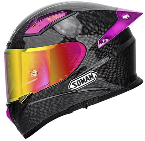ZXJDP Leichter Motorradhelm aus Kohlefaser,DOT/ECE Dual-Visier Integralhelm mit großem Heckflügel,Cooler Jethelm Roller-Helm Scooter-Helm Moped Mofa-Helm für Männer Frauen,A pink,M