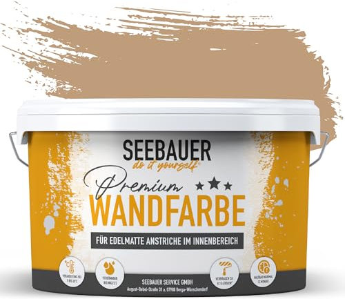 SEEBAUER diy Wandfarbe Braun 2,5L für Innen (No. 614 Beech Wood) Edelmatte braune Innenfarbe - Brauntöne sehr hohe Deckkraft - Matt, Abwaschbar und Tropffrei