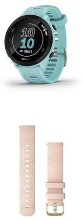 Garmin Forerunner 55 Easy to Use Lightweight GPS Running Smartwatch, Aqua & Quick Release Band (20 mm) - Blush Pink with Light Gold