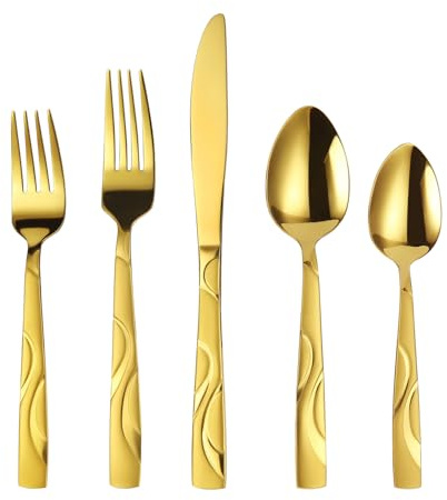 FONGDANLAITE 30 Pieces Gold Flatware Silverware Set | , Stainless Steel Fork Spoon Knife Set Service for 6, Food Grade Cutlery Set 30-Piece, Dishwasher Safe
