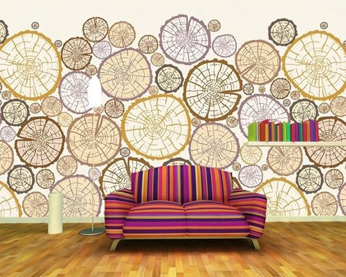YYZOVBNN Retro-Baumringe, Baumwurzeln, bunte moderne Kreise, 3D-Tapete, Wandbild, Kinderzimmer, Wohnzimmer, Schlafzimmer, Tapete, Heimkunst, Dekoration