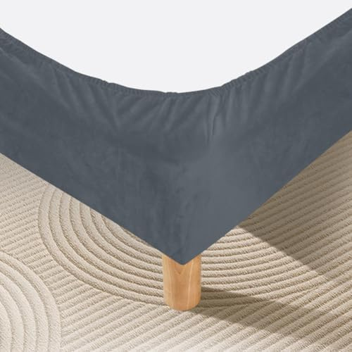 DUJUIKE Bettrahmenbezug, Bettvolant, Samt-Stretchstoff, vollelastisches Band, Bettrock-Ersatz, dekorativer Schutz Ihres Bettrahmens Geeignet für Schlafzimmer und Hotels(Grau,King Bed Width:200-210cm)
