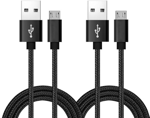ROFICORD Cavo Micro USB, [2 pezzi] Caricatore Micro USB a treccia di nylon ad alta velocità da USB 2.0 A a Micro B Cavo di ricarica universale per HTC, S6, Kindle, Android e altro ancora (Nero, 1,8M)