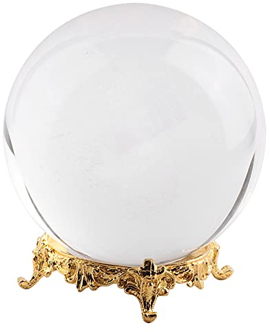 Sfera di cristallo K9 da 100 mm, sfera di cristallo trasparente con supporto metallico, cartomante sfera di quarzo mistica puntelli per fotografia FengShui sfere di divinazione (Base metálica dorada)