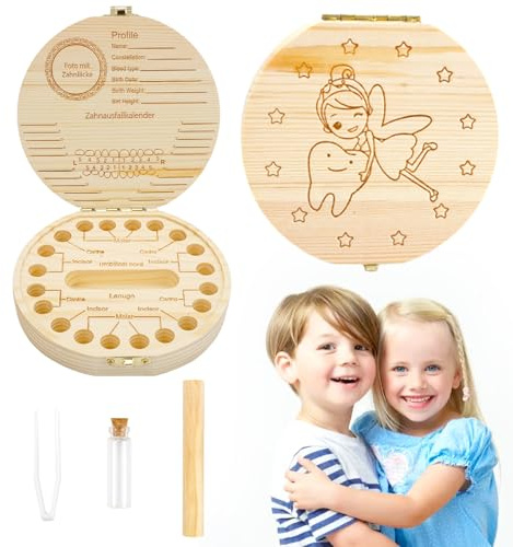 Caja Dientes de Leche Niño el Ratoncito Pérez Caja de Dientes de Leche Guarda Dientes de Leche Acumulación de Dientes, Redonda Personalizada Regalo en Madera de Souvenir Regalo para Niños y Niñas