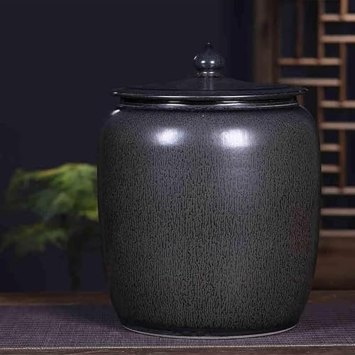 Grain Dispenser with Lid,Grain & Rice Storage Ceramic Container,Rice Storage Box,for Grains Snacks Candy Coffee Beans Food Dispenser(Size:Capacity 25kg,Color:Black)