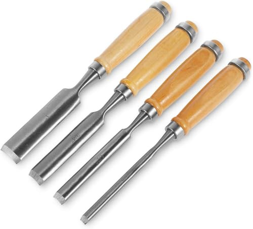 4 Pcs Professional Wood Chisel Sets Woodworking Tools, Chrome Vanadium Steel Bevel Edge Chisel Set, Comfortable Wood High Impact Handle, Woodwork Chisel 6mm 12mm 18mm 24mm