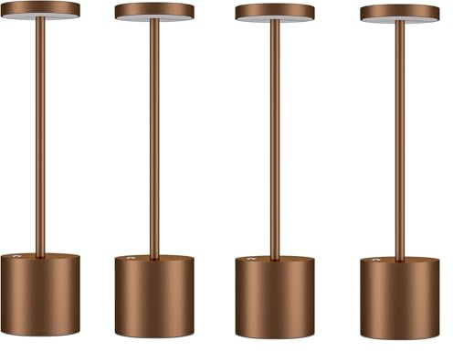 AntDau71® - 4 pezzi Lampada da Tavolo Touch, Ricaricabile, Senza fili, dimmerabile, Colore Rame, con 3 intensità di luce - CW899-4