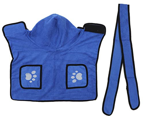 HUNDEHANDTUCH, saugfähig, schnell trocknend, HANDTASCHEN-Design, Kapuze, Bademantel, Bund, Katze BLAU (S)