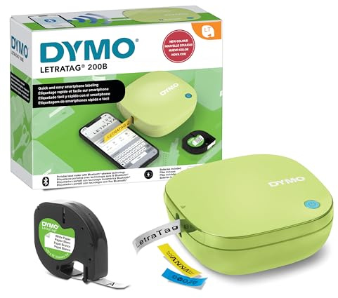 DYMO LetraTag 200B étiqueteuse Bluetooth | Imprimante d'étiquettes compacte | Se connecte à iOS et Android à l'aide de la technologie Bluetooth | Inclut 1 ruban en papier blanc | Jaune Pistache