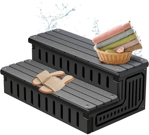 Marudina Hot Tub Steps with Removable Fabric Cover - Heavy Duty HDPE Spa Stairs with Storage, Non-Slip, Waterproof & Easy to Clean–All-Weather Steps for SPA, RV, Pool or Porch