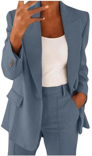 Elegant bröllopskostym för kvinnor | 2-delat set långärmad knapp blazer med hög midja byxor för företag arbete kontor formella byxor kostymer blazer kostym set kvinnor rea plus size, Mörkgrått, L