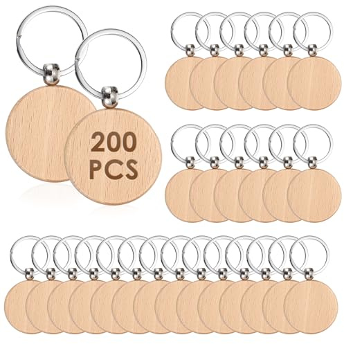 TOLIDA Lot de 200 porte-clés ronds en bois vierge de 4 cm pour bricolage personnalisé