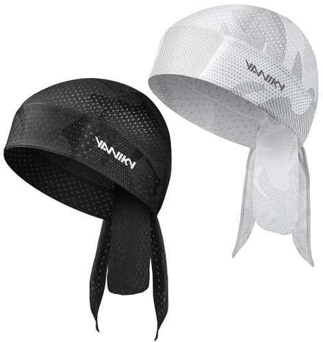 YANIKY Sport Bandana Cap UV skydd andas huvudduk män kvinnor snabbtorkande durag under hjälm för sommar utomhus sport löpning, Svart + vit, one size