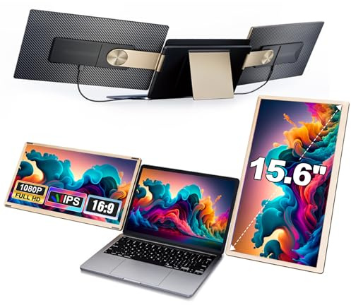 Extension d'écran pour Ordinateur Portable 15.6, 1080P FHD Ecran Portable, Triple Ecran pc avec Type-C/USB/MINI HDMI, Écran d'ordinateur Portable Rotatif, Plug and Play pour Windows, Mac, Chrome