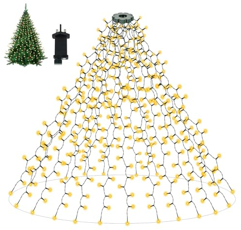 AVANLO Waterfall Christmas Tree Lights with Ring, 2M x 20 Strands 400 LED | 8 Light Modes, IP44 Waterproof Xmas Tree Lights Mains Powered for 4FT-7FT Tree Indoor & Outdoor Decor, Warm White