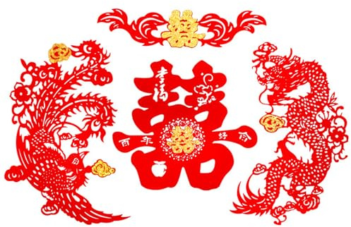 Décoration de Mariage Chinoise, Dragon et phénix Rouges en Papier découpé, Toile de Fond pour Porte et fenêtre, Accessoires Studio Photo. Décorations Chinoises, Toile Fond pour Mariage, Motif d