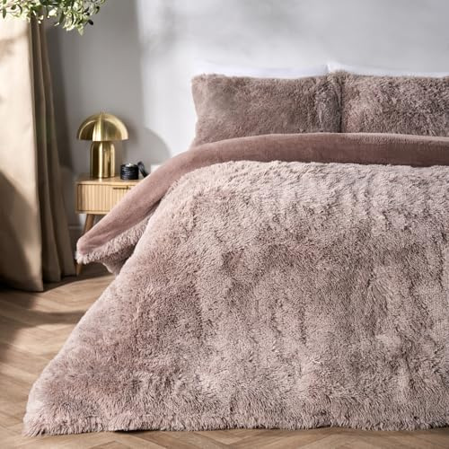 OHS Fluffy Fleece Single Duvet Cover, Super Soft Warm Microfibre Winter Bedding Set Plain Dye Luxurious Plush Fleece Single Duvet Cover Set with Pillowcases, Natural