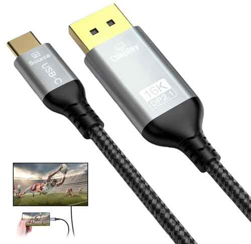 Leikurvo Câble USB C vers DisplayPort 2.1, 16K @ 30Hz 8K @ 60Hz 4K @ 240Hz Câble USB C vers DisplayPort 2M, compatible Thunderbolt 4/3, 54 Gbps compatible avec MacBook Pro/Air, iPad Pro, iPhone 16/15
