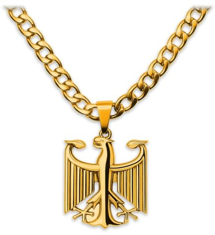 Soul-Cats Halskette mit Bundesadler Anhänger aus 316L Edelstahl, handpoliert, in Silber oder Gold, verschiedene Ketten & Längen 55–70 cm, Geschenkverpackung