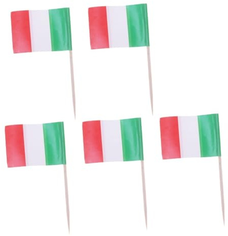 Cabilock 100pcs Italy Flag Cake Toppers Decorative Wooden and Paper Picks for Cupcakes and Cookies, Cool Flag Shape Decorations for Halloween and Birthday Party Supplies