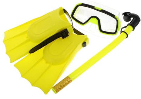 EXAOMBLE Set de Snorkeling Garçon Fille avec Tuba Sec Masque Anti-buée et Nageoires Flottantes Kit Plongée Piscine Robuste et Étanche pour Activités Plage et Entraînement
