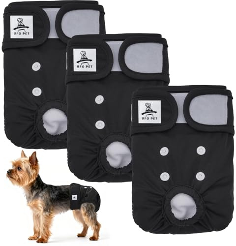 UFO PET Culotte Chiennes Chaleurs S Réutilisables, Couche pour Chien Femelle Lavables (Lot de 3), Culotte très Absorbantes pour Chien avec Fermeture Forte et Flexible
