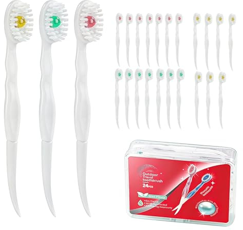 24 mini spazzolini da viaggio, 5 in 1, spazzolino da denti e filo interdentale, spazzolini da denti con dentifricio, mini pennelli da viaggio, raschietto per lingua (confezione mista)