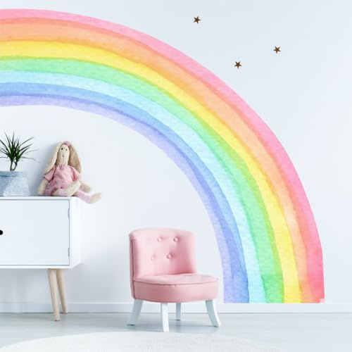Wandtattoo Regenbogen Groß 160x140cm Selbstklebend Abnehmbar Wandsticker Kinderzimmer Mädchenzimmer Babyzimmer Schlafzimmer Wanddeko Pastell Aquarell Design Wandaufkleber für Mädchen Jungen Zimmerdeko