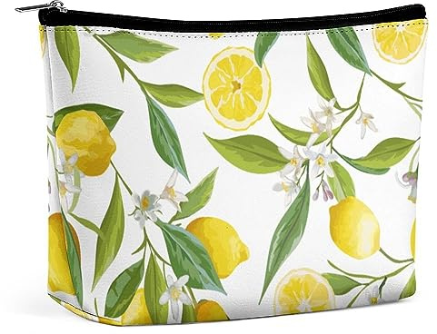 JiuPopular Neceser portátil con cremallera para uso diario, viajes, diseño de pingüino, Limón con flores y hojas, Talla única