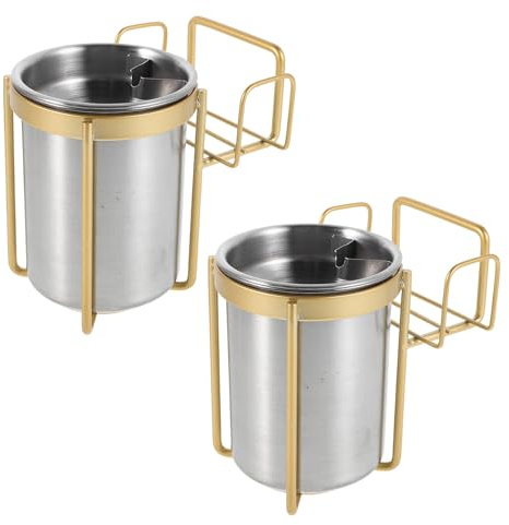 Homoyoyo 2 Ceniceros de Pared de Acero Inoxidable sin Perforaciones Soporte Desmontable Diseño Antihumos para Baño y Oficina Accesorios Prácticos para Cenicero de Metal Set 2 Piezas