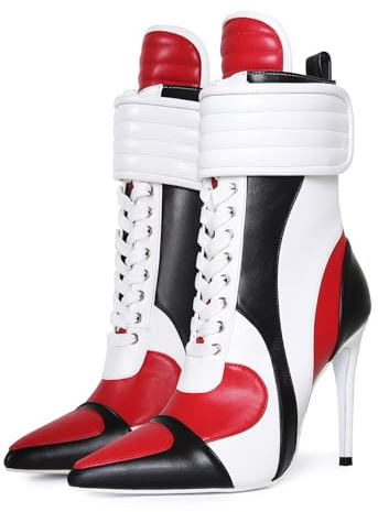 Frankie Hsu Stiletto Sport basket högklackade ankelstövlar, svart vit röd sneaker stövel, stor storlek modedesignerskor för kvinnor män