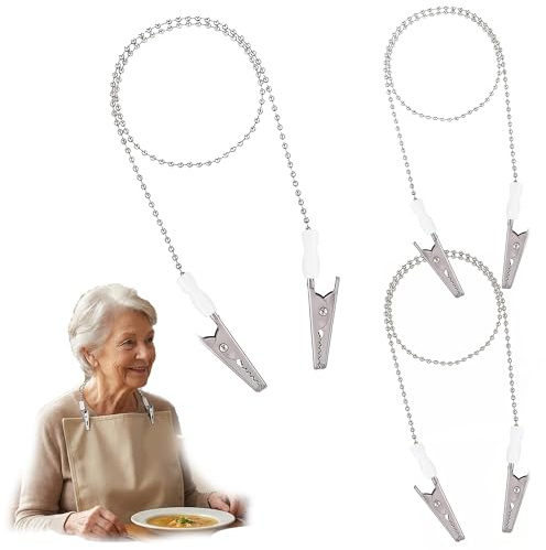 LEOUEANR 3 clip porta bavaglino con clip per tovaglioli, in metallo argentato, per anziani, per portatovaglioli, per cure dentali e uso personale