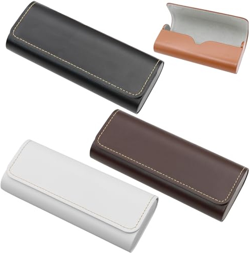 Eudomis 4 Stück Brillenetui Hardcase, Sonnenbrillenetui aus PU-Leder und Metall mit Magnetverschluss,für Damen und Herren, geeignet für die meisten Brillen